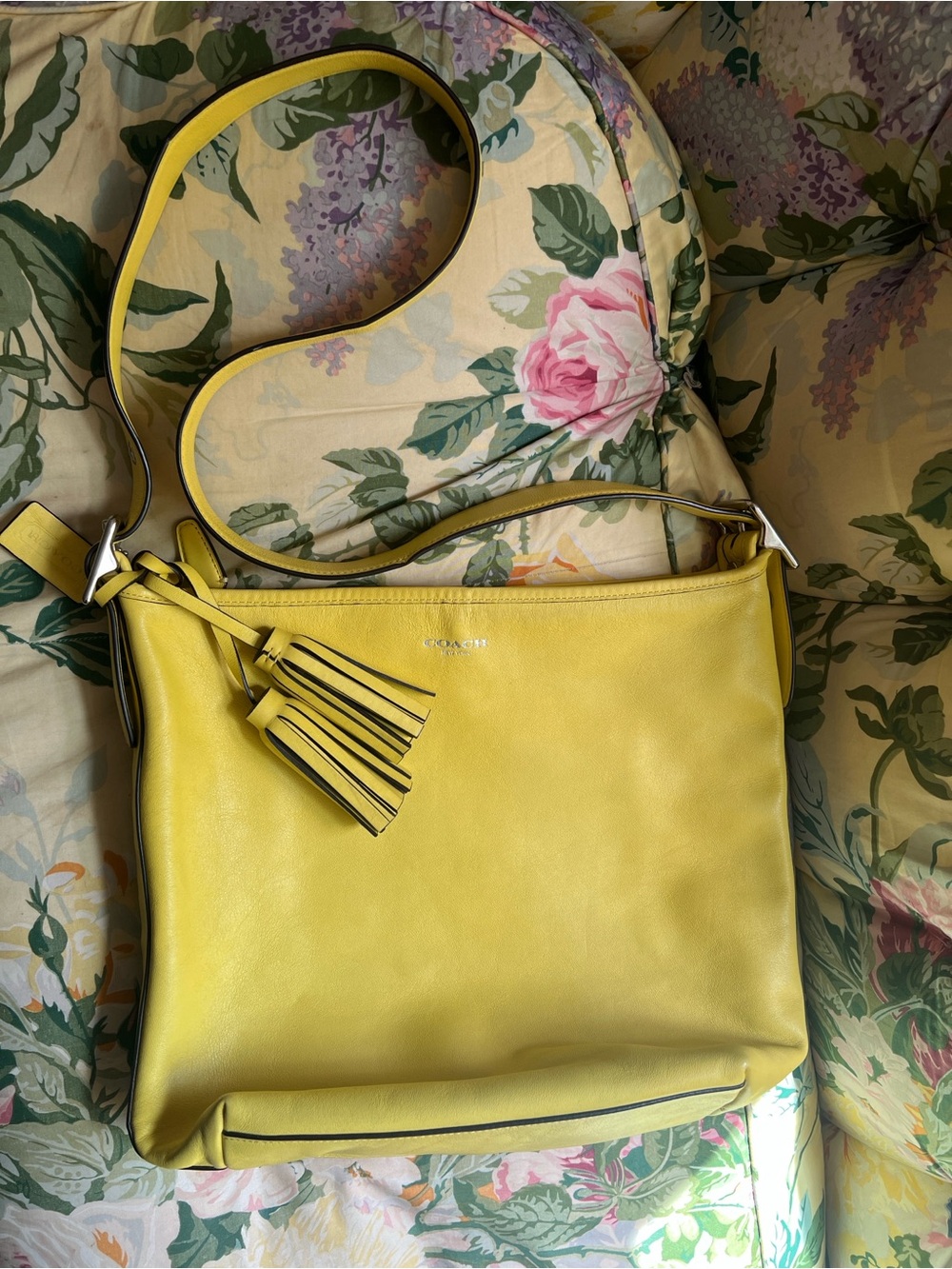 Coach Bright Yellow Leather Shoulder Bag with Tassel